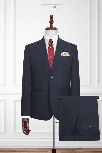 VD403 Bộ Vest Nam Xanh Đen Cổ Danton 2 Nút